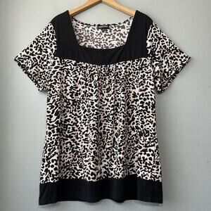 Fashion Bug Tunic Top Plus Size 1X Easy Care Leopard Print A-line Mobwife Chic